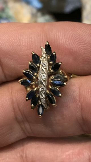 Antique Or Vintage 14ct Yellow Gold Sapphire And Diamonds Ring
