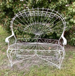 Rare Vintage Mid Century Wrought Iron Peacock Bench Chair Garden Lawn