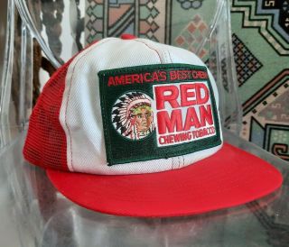 Vtg Red Man Chewing Tobacco Swingster Trucker Hat Snapback Structured Flat Bill