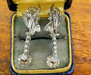 Vintage Palladium Art Deco Antique Diamond Chandelier Drop Dangle Earrings