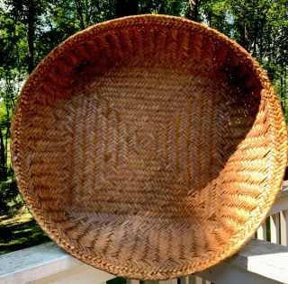 Vtg Hand Woven Round Designers Basket Hamper Huge 31” X 6’5”