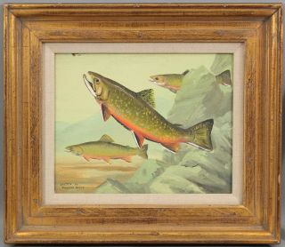Maynard Reece Wildlife Oil Painting Brook Trout Fish Fishing,  Duck Stamp Artist