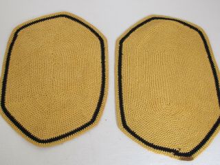 2 Vintage Dollhouse Miniature Yellow And Black Oval Rugs