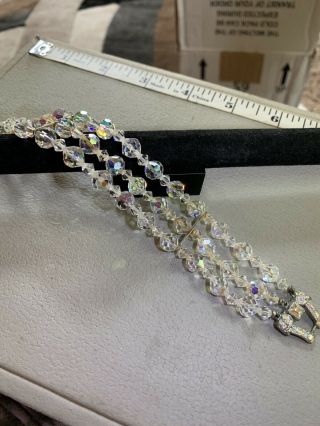 Vintage 3 Strand Ab Sparkling Faceted Crystal Bead Ab Rhinestones Bracelet