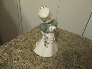 Vintage 1940 Delee Pottery Girl Planter LA USA 8” Girl With Muff w/STICKER 2