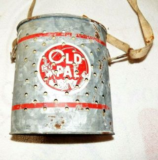 Antique Old Pal Minnow Live Bait Bucket Metal Tin Vintage Fishing Gear