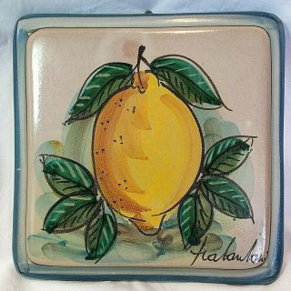 Vintage Fratantoni For Vietri Signed 6 - 1/2 " Glazed Terra Cotta Clay Tile " Lemon "