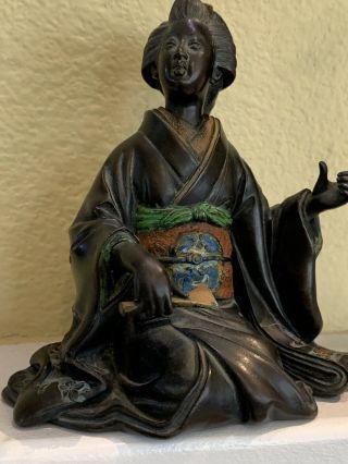 Antique Japanese Bronze Statue of a Geisha.  Great detail.  4.  5 
