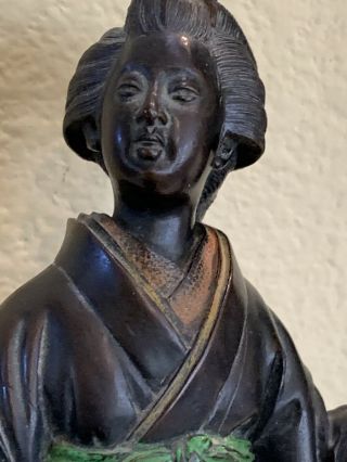 Antique Japanese Bronze Statue of a Geisha.  Great detail.  4.  5 