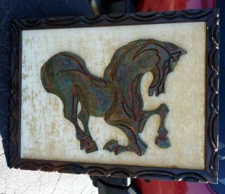 Old Vintage Mcm Mid Century Modern Modernist Witco Wall Art Carving Horse Plaque