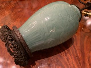 A Chinese Qing Dynasty Celadon Porcelain Vase Lamp.