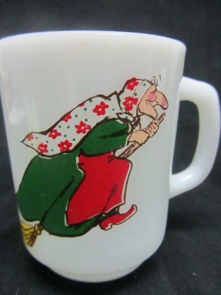 Vintage Anchor Hocking Norwegian Kitchen Witch Coffee Mug Milk Glass