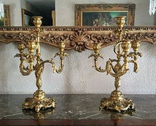 Antique French Gold Gilt Heavy Ornate 4 Arm Candelabras Candlestick Holders 2