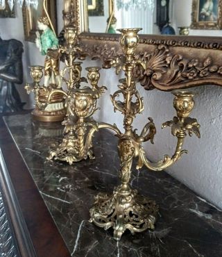 Antique French Gold Gilt Heavy Ornate 4 Arm Candelabras Candlestick Holders 3