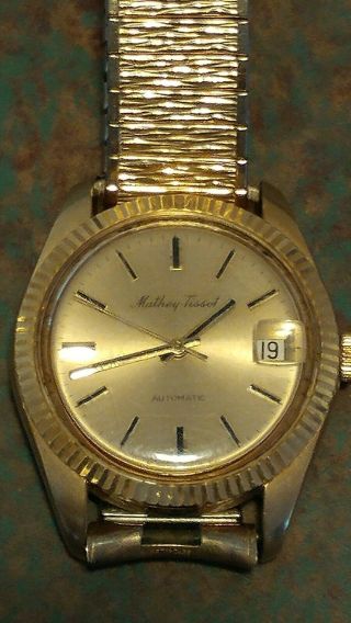Vintage Mathey - Tissot Solid 14k Gold Swiss Automatic Date Dial 34mm