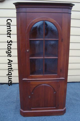 59599 Solid Cherry Corner China Cabinet Convex Bow Glass Front Curio
