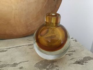 Vintage Amber Hand Blown Art Glass Vase Jug Style Air Bubbles 4 1/4”