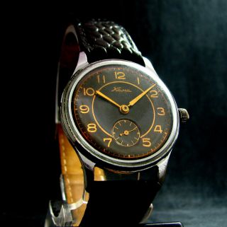Kama Black Vintage 1957 Soviet Post - Wwii Wristwatch Anti - Shock Dust - Proof