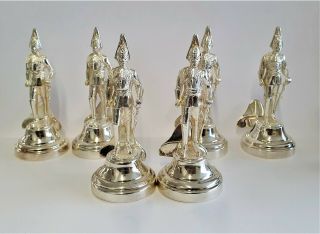 Set Of 6 Solid Silver Menu Holders In The Form Of Soldiers Guards Heavy 513 Gram