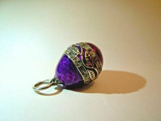 old RUSSIAN Faberge design Enamel 84 Silver EGG Pendant with Crystals & pearl 3