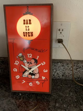 Vintage Spartus Bar Is Open Light Clock Sign