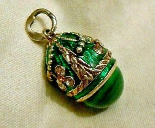 Faberge Antique Imperial Russian Enamel Egg Pendant With Malachite,  84 Silver.