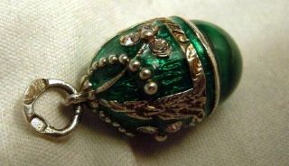 FABERGE Antique Imperial RUSSIAN Enamel EGG Pendant with Malachite,  84 silver. 2