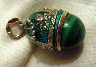 FABERGE Antique Imperial RUSSIAN Enamel EGG Pendant with Malachite,  84 silver. 3