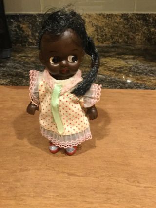 Small Cute Vintage African American Vinyl Doll Made In Japan 5 "