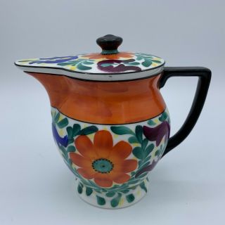 Vtg Czech Art Pottery Moravian Hand Painted Floral Lidded Creamer Phoenix China
