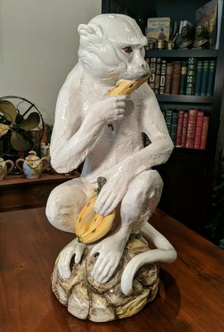 Large Porcelain Capuchin Monkey Italian Vintage Mid - Century 18 " Tall Statue