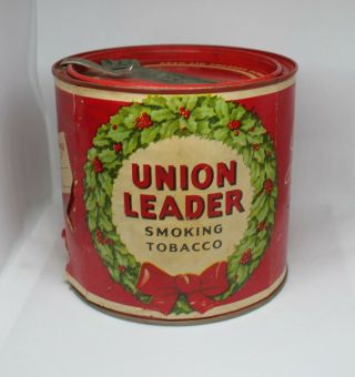 Vintage Union Leader Tobacco Tin Paper Label Seasons Greeting