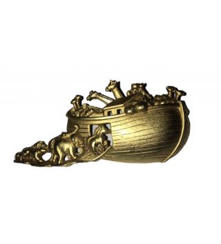 Signed A.  J.  C.  Vintage Brooch Pin Large 3” Gold Tone Noahs Ark