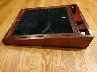 Antique Ca.  1885 Mahogany Campaign Lap Desk Slope Box,  With Hidden Drawers