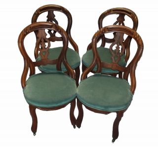 Antique American Rococo Revival Walnut Dining Chairs - Set Of Four
