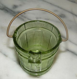 Vintage Green Glass Water Bucket Ashtray With Wire Handle Continental Can Co.  ??