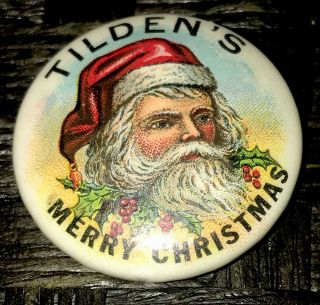 Vintage Santa Claus Pinback Button Merry Christmas Celluloid