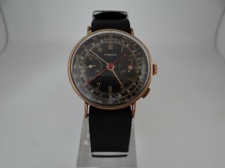 Marvin Chronograph Black Dial Gold Plated Cal Valjoux 22 Vintage 1950 