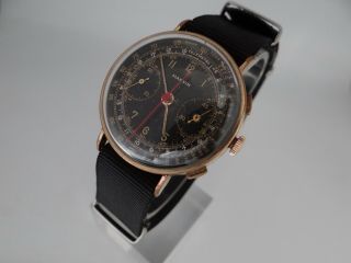 Marvin Chronograph Black Dial Gold Plated Cal Valjoux 22 Vintage 1950 ' s 2