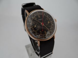 Marvin Chronograph Black Dial Gold Plated Cal Valjoux 22 Vintage 1950 ' s 3