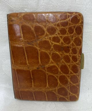 Vintage Cigarette Case Gold Metal Leather Croc