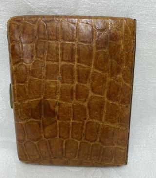 Vintage Cigarette Case Gold Metal Leather Croc 2