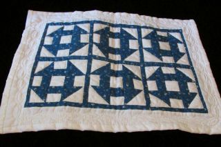 Vintage Miniature Quilt - Wall Hanging Hand Stitched 1989 Churn Dash - Neat Stitches