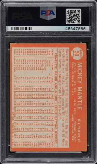 1964 Topps Mickey Mantle 50 PSA 2 GD 2