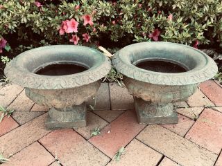 Antique French Cast Iron Garden Planter Urns 11.  5” Across