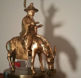 Antique Chinese bronze scholar horse table lamp vtg buddha mcm frederick cooper 3