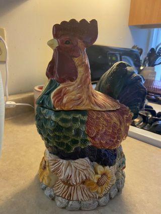 Ceramic Cookie Jar Rooster Chicken Vintage Multi Colored