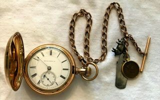 1881 Boston Watch Company 18 Size Pocket Watch Gold Filled Case With Chain