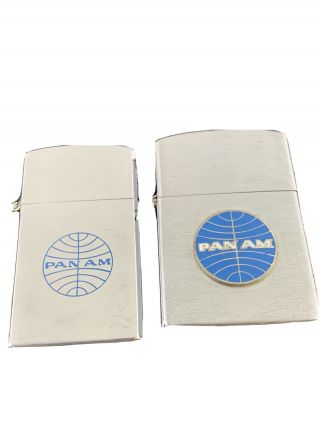 2 Vintage Flip Top Pocket Lighters - Pan Am Airlines
