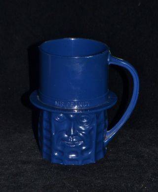 Vintage 1950s Mr Peanut Planters Peanuts Navy Blue Cup Mug Plastic Rare Color
